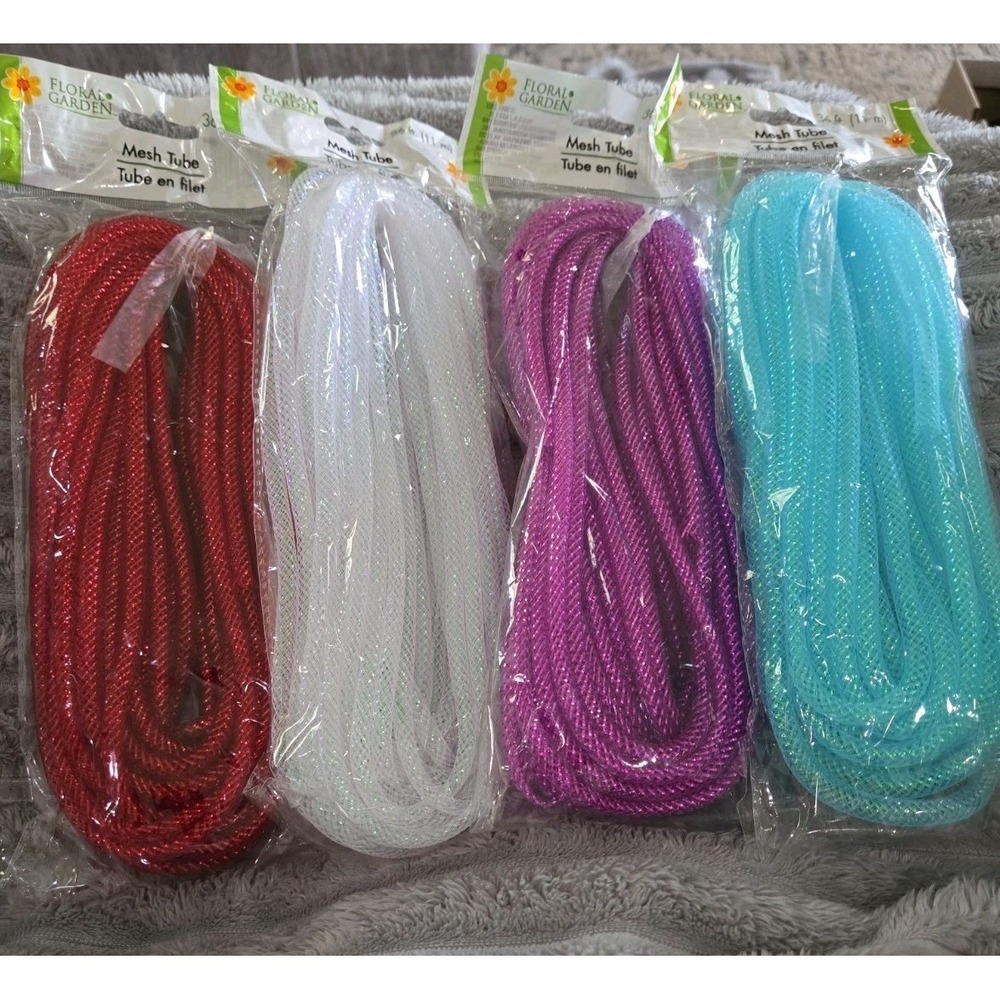 Floral Garden Mesh Tube (4) Wreath Deco Mesh Flex Tubing.  Bonus Gold Pack  New!